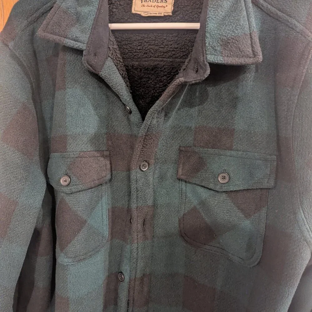 Boston Traders Sherpa Lined Green‎ Plaid Fleece Shirt Jacket-Men's XL